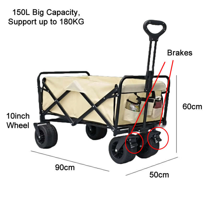 5inch / 10inch Collapsible Folding Wagon Beach Portable carts with Two Drink Holders and All-Terrain Wheels Suitable for Sport, Camping, Shopping