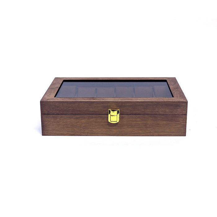 12 slots Watch Storage Box Display MATT WOOD Case in Gold Hardware