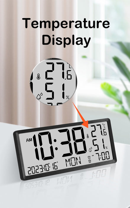 Creative LCD Multifunctional Wall Clock Living Room Clock Simple Modern Alarm Clock Large Screen Electronic Clock