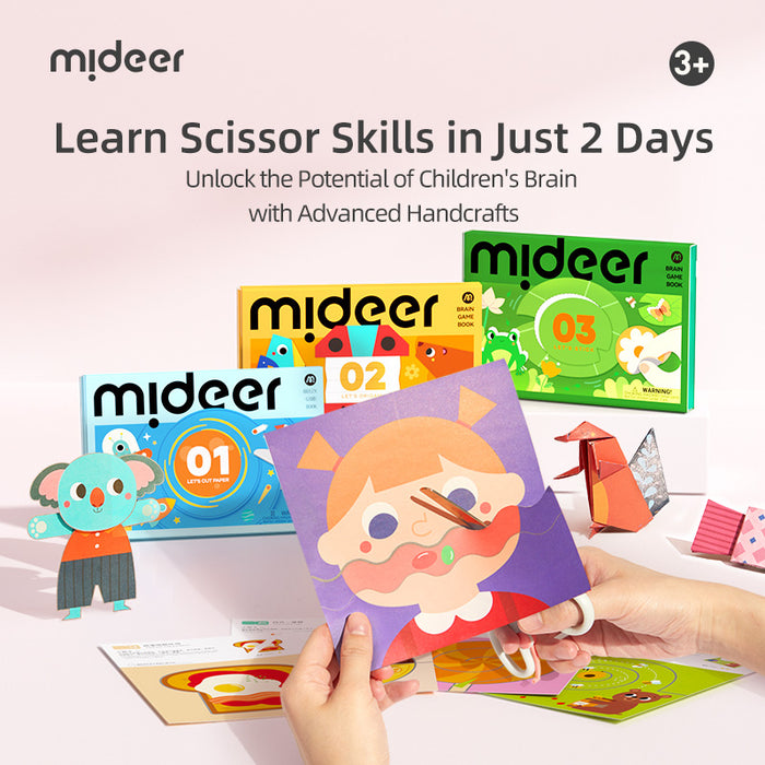 MiDeer Origami Lets Cut Paper Let's Play with Sticker Level up Brain Gamebook For Preschool Children Age 3 to 5