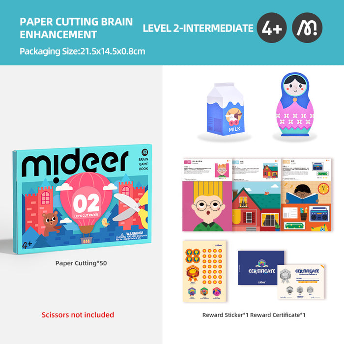 MiDeer Origami Lets Cut Paper Let's Play with Sticker Level up Brain Gamebook For Preschool Children Age 3 to 5