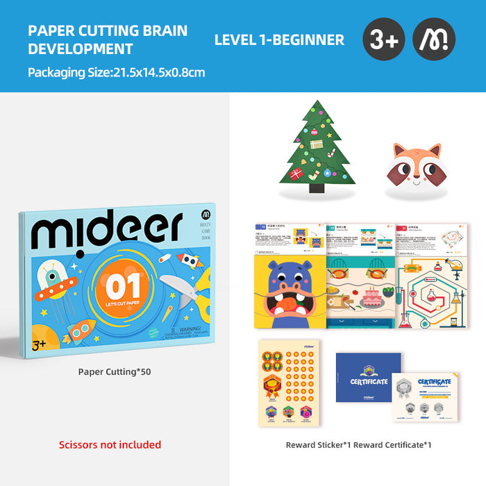 MiDeer Origami Lets Cut Paper Let's Play with Sticker Level up Brain Gamebook For Preschool Children Age 3 to 5