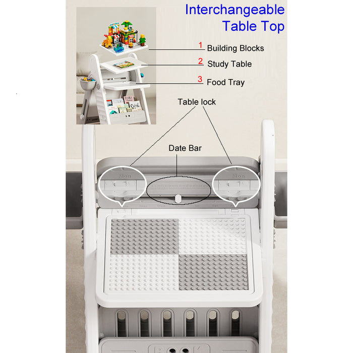 [Free Building Blocks] Children 3 In 1 Foldable Study Table Erasable Drawing Board with Book Storage and Chair