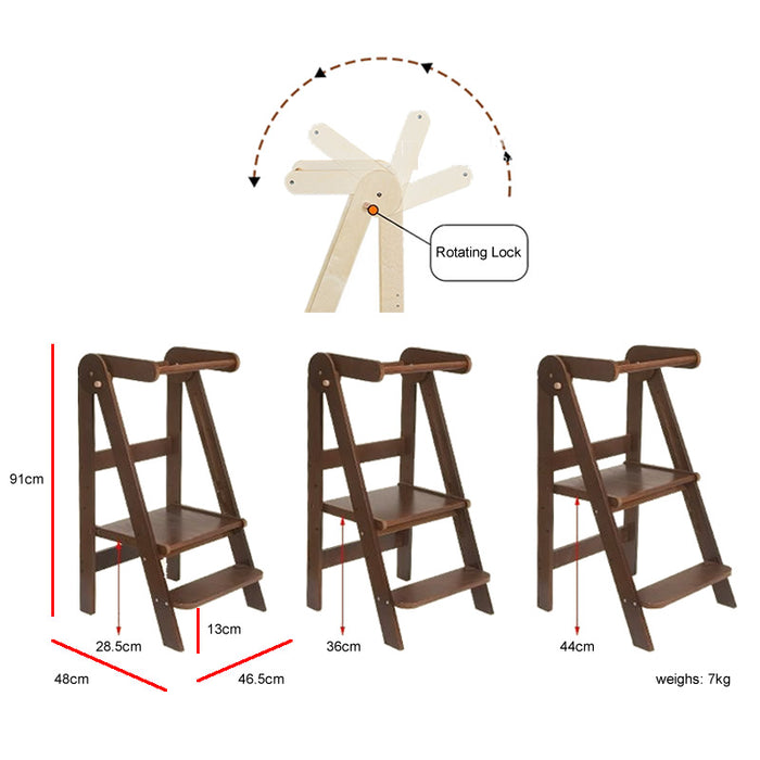 Adjustable Foldable Wooden Kitchen Tower Learning Standing Ladder for Kids up to 80kg