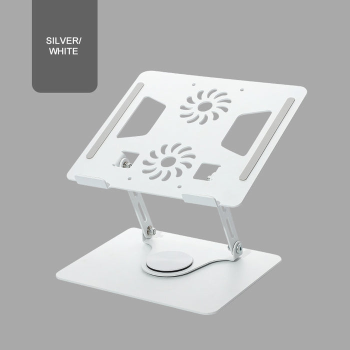 Rotating Laptop Tablet Stand With Cooling Fan Aluminum Alloy Spinning Lift Bracket Flat Plate Frame Height Adjustable