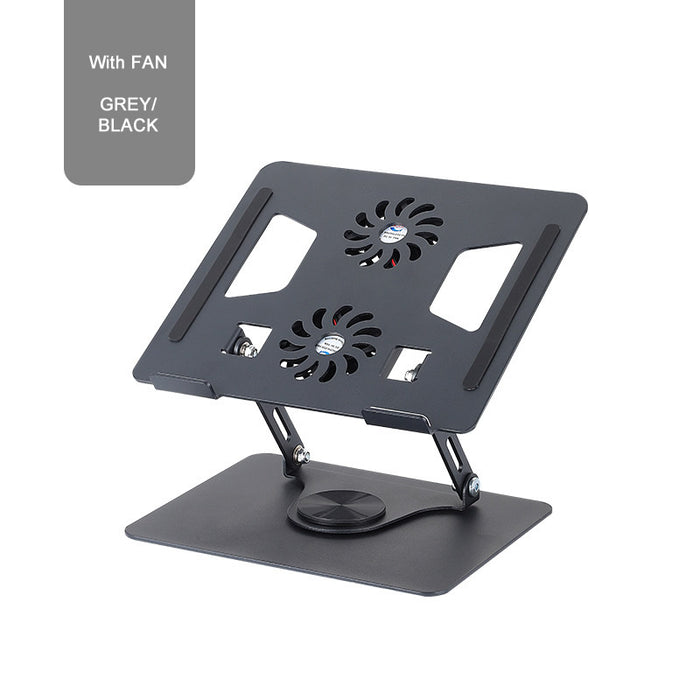 Rotating Laptop Tablet Stand With Cooling Fan Aluminum Alloy Spinning Lift Bracket Flat Plate Frame Height Adjustable