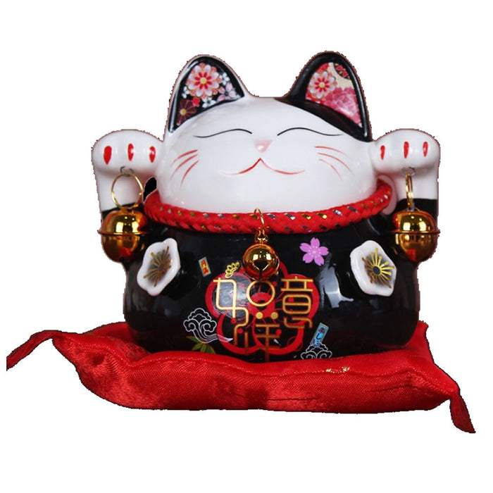 4.5inch Ceramic Fortune Cat Maneki Neko with Colour Meanings Ornament Money Box Lucky Cat Piggy Bank with Bells