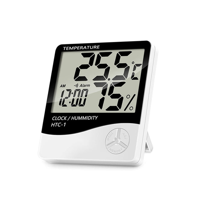 HTC-1 Indoor Digital Thermometer Humidity Monitor with Alarm Clock (White)