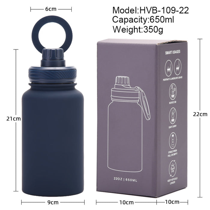 Magnetic Phone Stand Water Bottle - 650ml Stainless Steel Insulated Sports Bottle for Outdoor Use