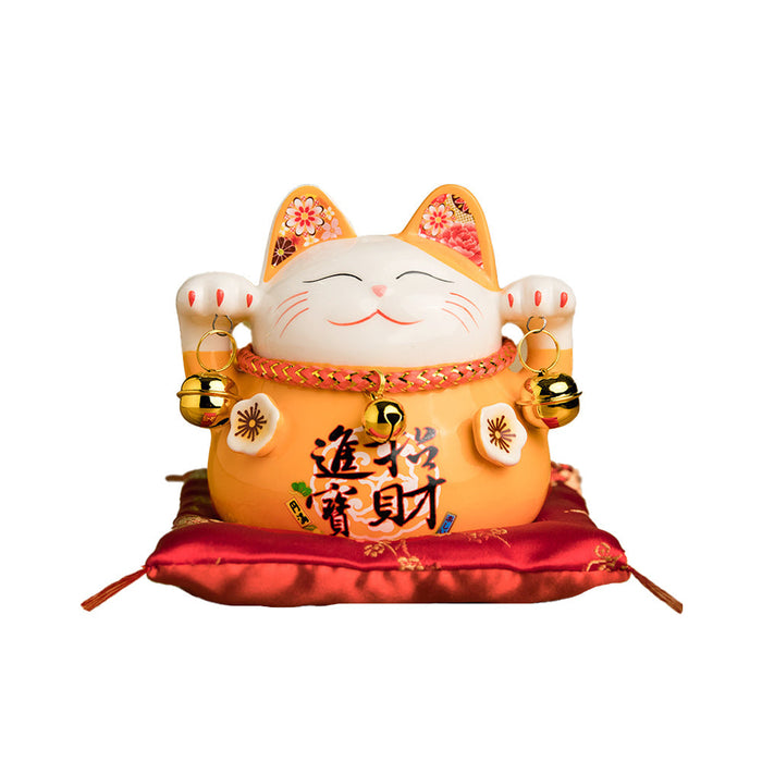 4.5inch Ceramic Fortune Cat Maneki Neko with Colour Meanings Ornament Money Box Lucky Cat Piggy Bank with Bells