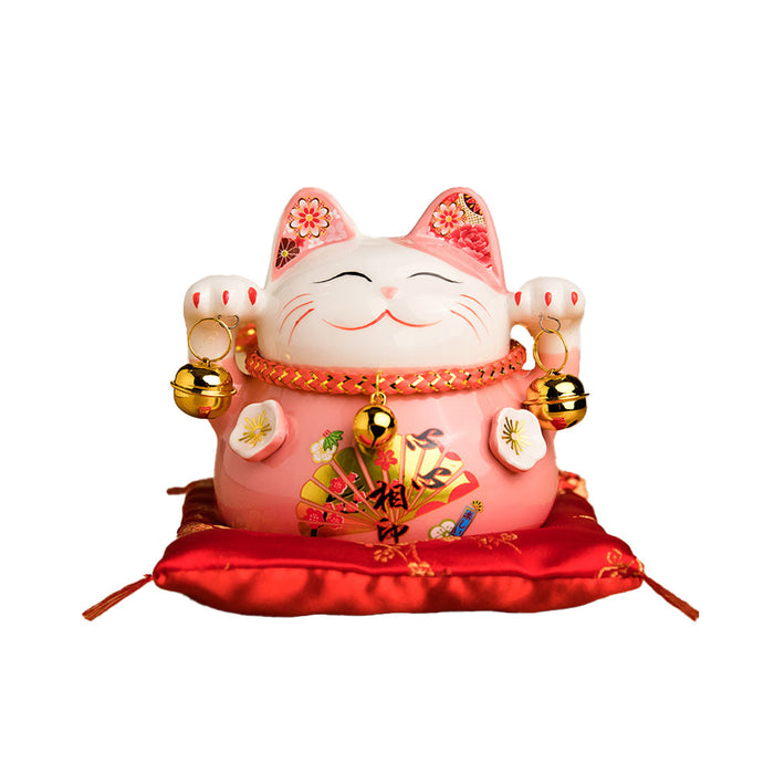 4.5inch Ceramic Fortune Cat Maneki Neko with Colour Meanings Ornament Money Box Lucky Cat Piggy Bank with Bells