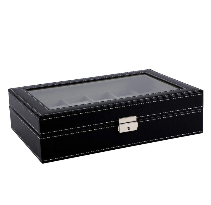 12 slots Watch Storage Box Display PU LEATHER in Silver Hardware