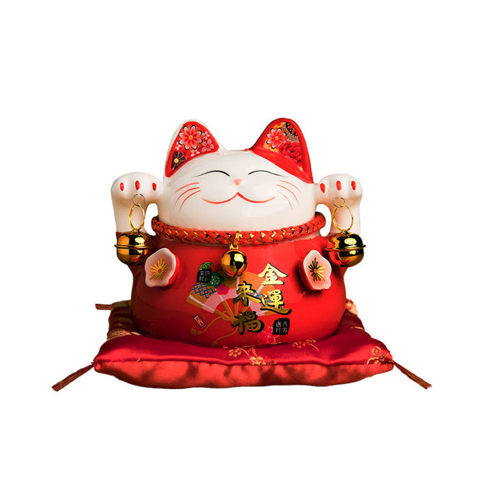 4.5inch Ceramic Fortune Cat Maneki Neko with Colour Meanings Ornament Money Box Lucky Cat Piggy Bank with Bells