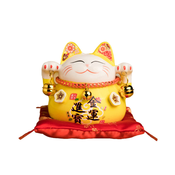 4.5inch Ceramic Fortune Cat Maneki Neko with Colour Meanings Ornament Money Box Lucky Cat Piggy Bank with Bells