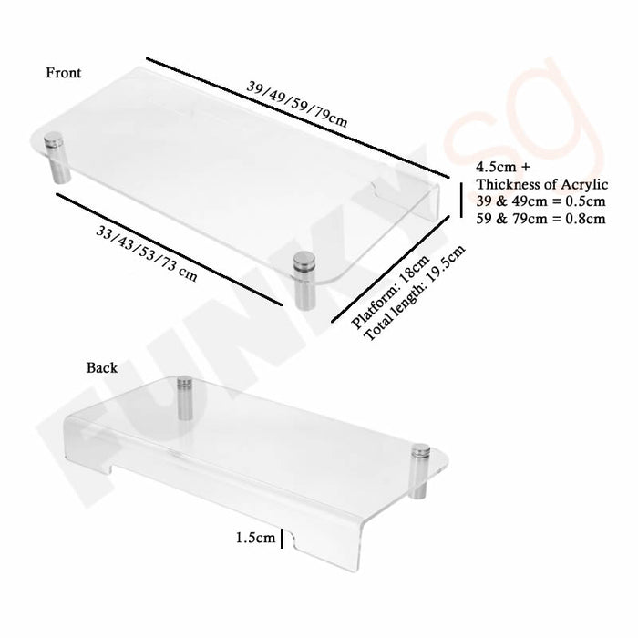 Acrylic Monitor Stand with Aluminum Rod Legs available in varies length