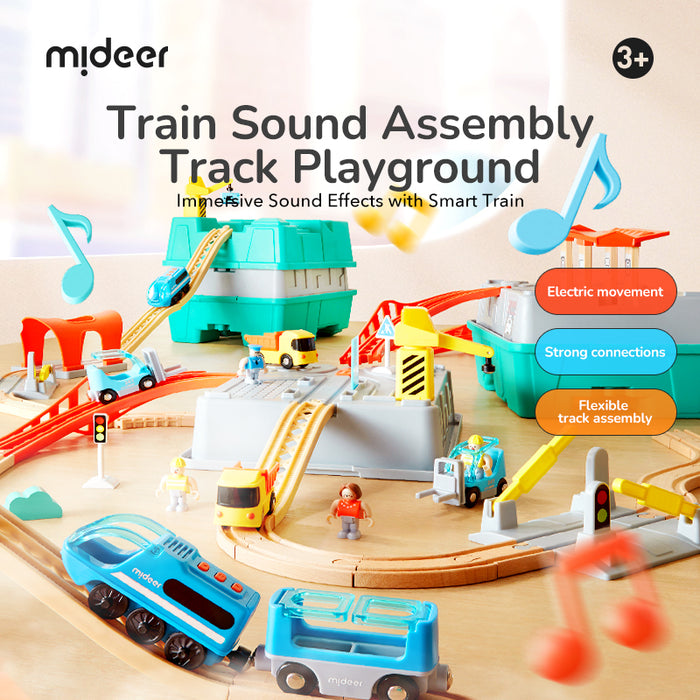 MiDeer Urban Adventure Train Track Building Blocks with Motorized Train in Storage Box 41 pcs for Age 3+