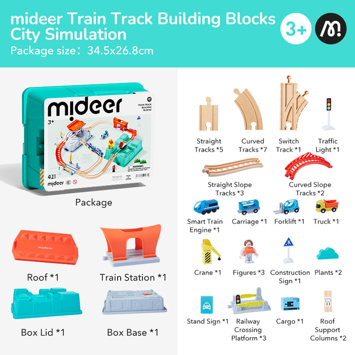 MiDeer Urban Adventure Train Track Building Blocks with Motorized Train in Storage Box 41 pcs for Age 3+