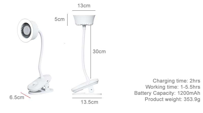 2 in 1Clamp Lamp & Fan Adjustable Angle suitable for indoor and outdoor Stroller Warm White light for reading and Studying