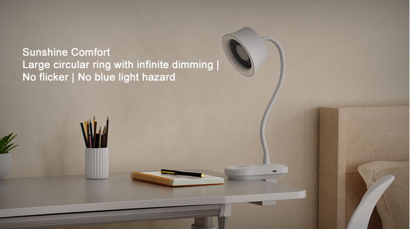 2 in 1Clamp Lamp & Fan Adjustable Angle suitable for indoor and outdoor Stroller Warm White light for reading and Studying