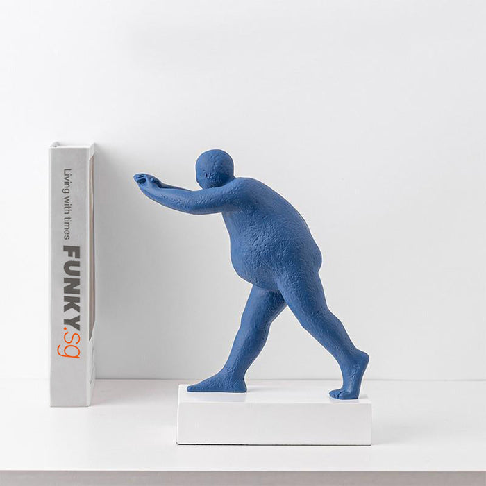 Decorative Sculpture Bookend, Pushing Man Art Book Stand