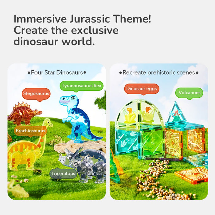 Mideer Colorful Magnetic Tiles: Jurassic Adventure 48pcs